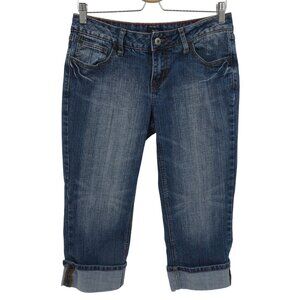 Baileys Point Junior 9 Embroidered Pocket Blue Denim Jean Capri Pant Pockets